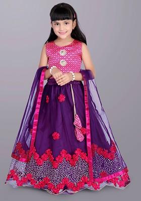 Girls Embroidered Sequinned Ready To Wear Lehenga And Blouse With Dupatta