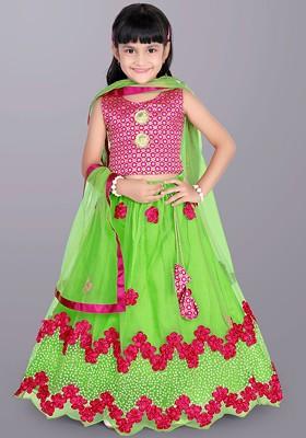 Girls Embroidered Sequinned Ready To Wear Lehenga And Blouse With Dupatta