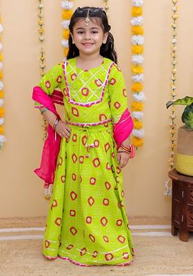 Girls Ready To Wear Printed Cotton Lehenga And Choli With Dupatta