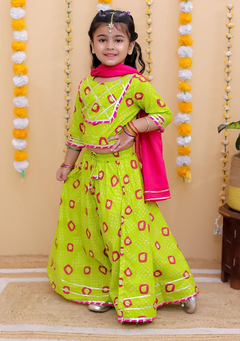 Girls Ready To Wear Printed Cotton Lehenga And Choli With Dupatta