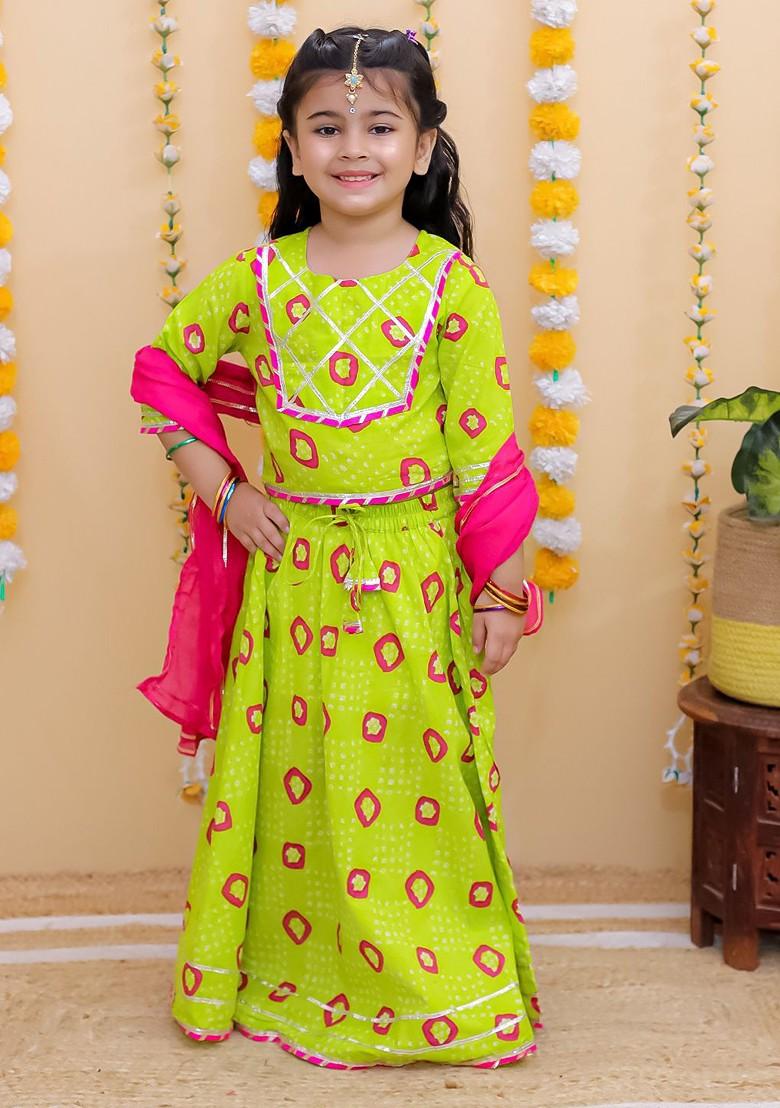 Girls Ready To Wear Printed Cotton Lehenga And Choli With Dupatta