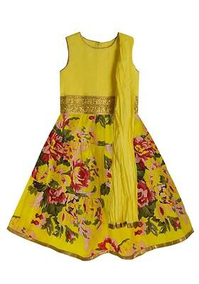 Girls Yellow And Red Ready To Wear Pure Cotton Lehenga And Blouse With Dupatta
