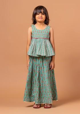 Girls Block Printed Pure Cotton Lehenga Choli