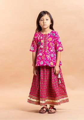 Girls Printed Pure Cotton Lehenga With Choli