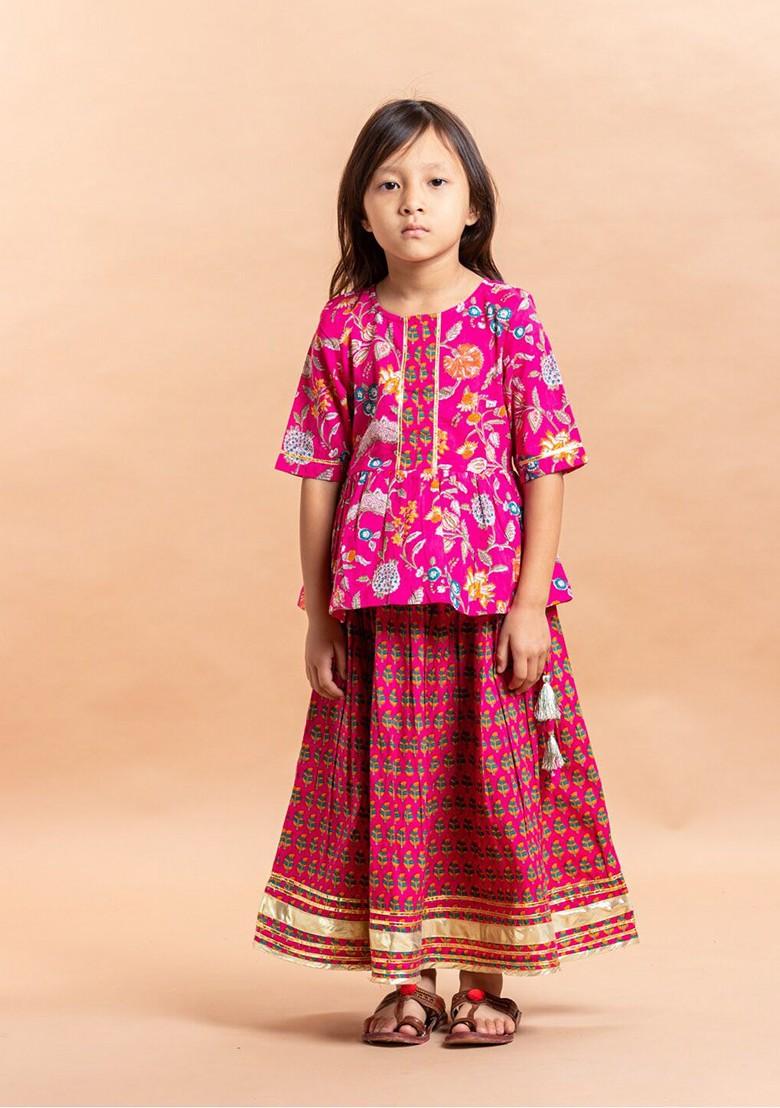 Girls Printed Pure Cotton Lehenga With Choli