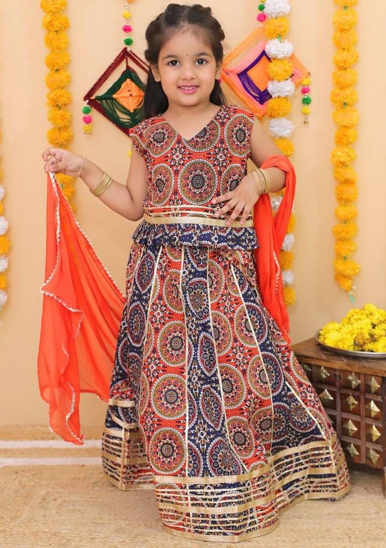 Girls Printed Pure Cotton Lehenga With Choli And Dupatta