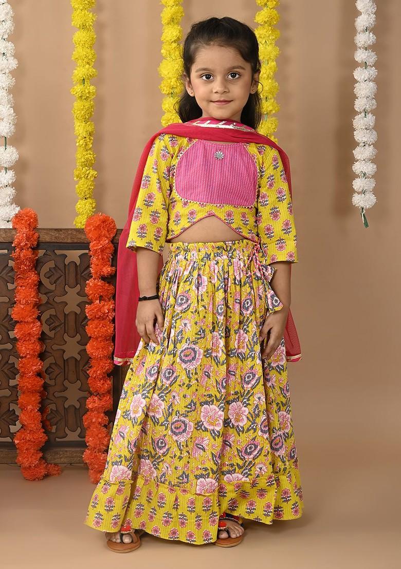 Girls Printed Pure Cotton Lehenga With Choli And Dupatta