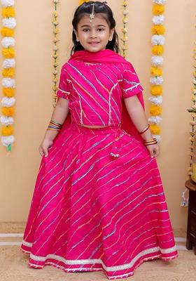 Girls Striped Gotta Patti Cotton Ready To Wear Lehenga And Blouse With Dupatta