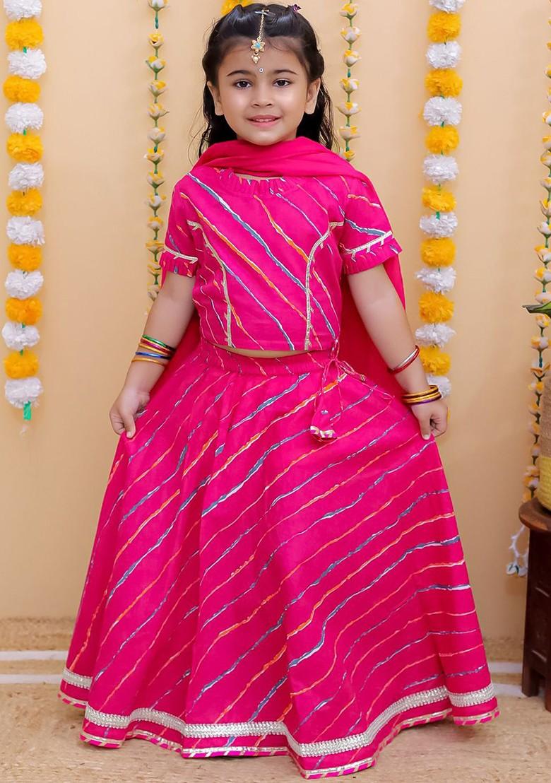 Girls Striped Gotta Patti Cotton Ready To Wear Lehenga And Blouse With Dupatta