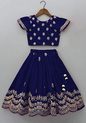 Girls Embroidered Sequinned Ready To Wear Lehenga And Blouse With Dupatta
