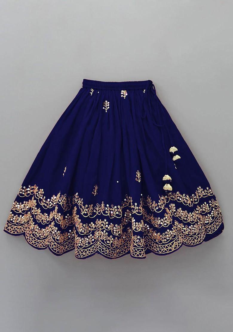 Girls Embroidered Sequinned Ready To Wear Lehenga And Blouse With Dupatta