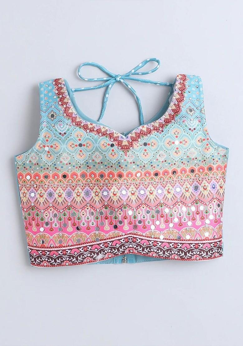 Girls Embellished Ready To Wear Mirror Work Lehenga And Blouse With Dupatta