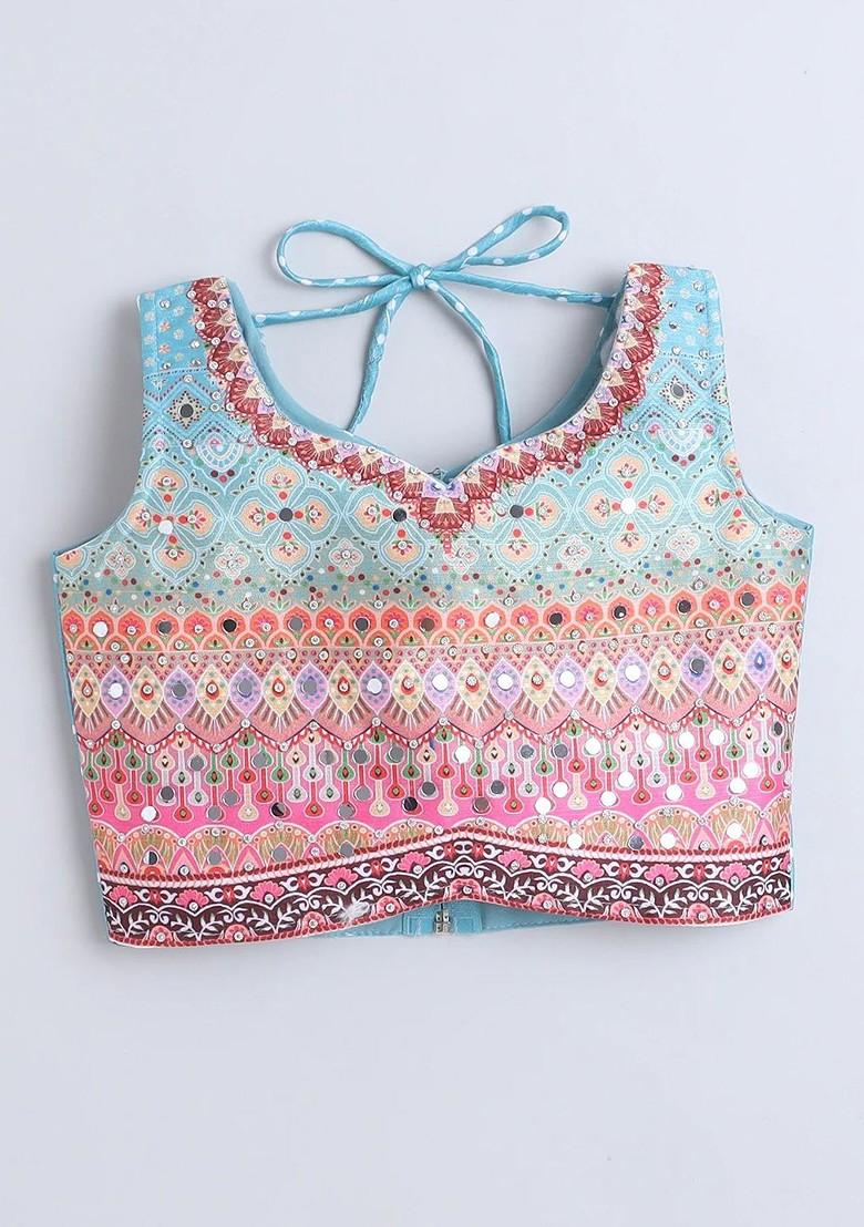 Girls Embellished Mirror Work Ready To Wear Lehenga And Blouse With Dupatta