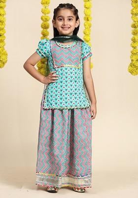 Girls Floral Printed Cotton Ready To Wear Lehenga And Blouse With Dupatta