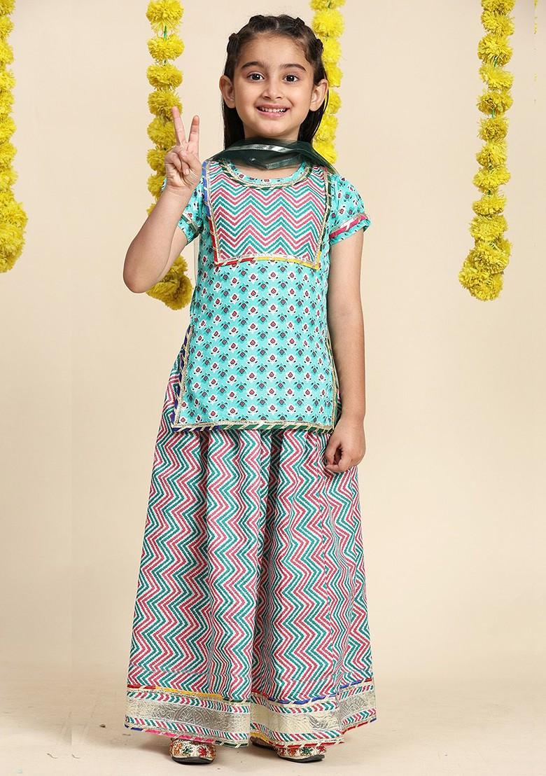 Girls Floral Printed Cotton Ready To Wear Lehenga And Blouse With Dupatta