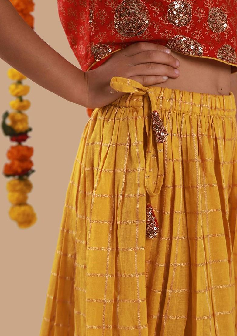 Girls Embellished Printed Pure Cotton Lehenga With Choli And Dupatta