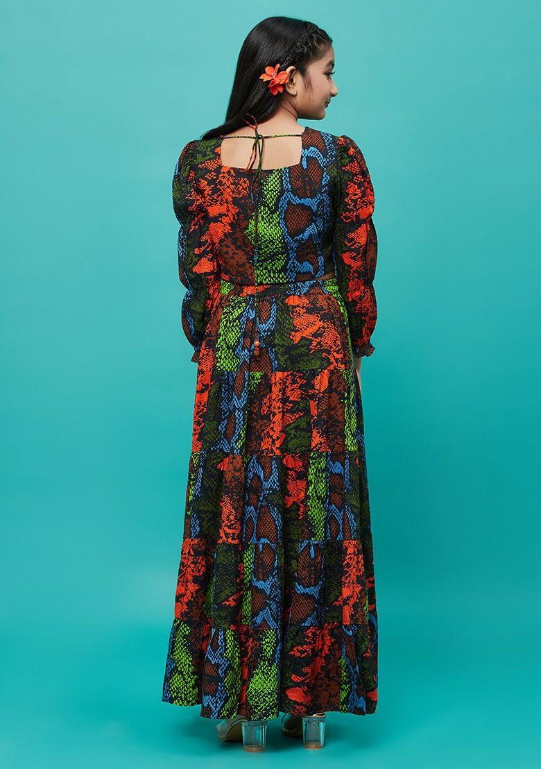 Girls Printed Puff Sleeves Ready To Wear Cotton Lehenga Choli