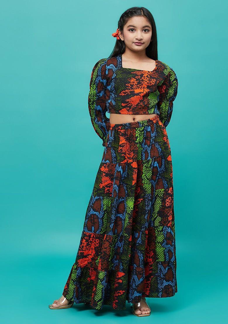 Girls Printed Puff Sleeves Ready To Wear Cotton Lehenga Choli