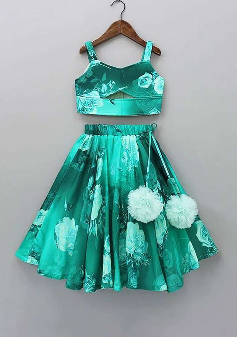 Girls Floral Printed Lehenga And Crop Top Set - Indya