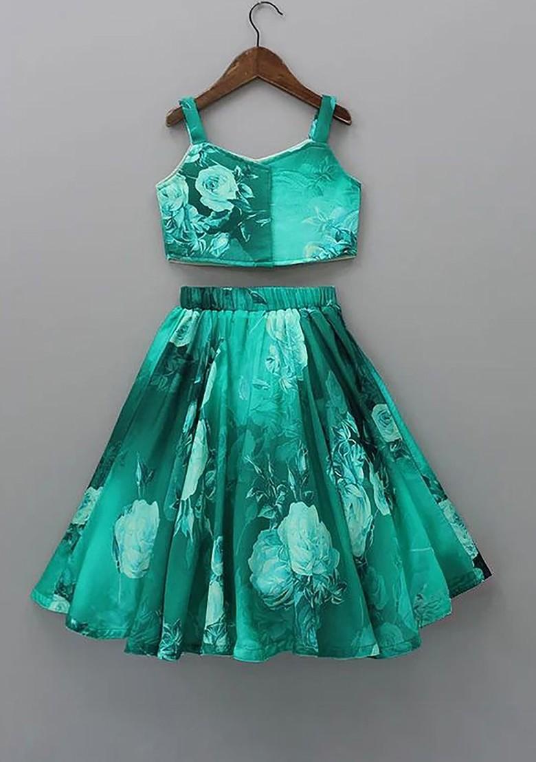 Girls Floral Printed Lehenga And Crop Top Set