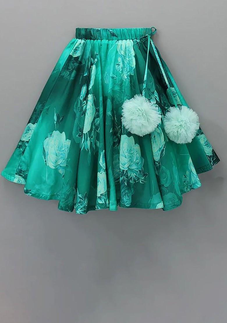 Girls Floral Printed Lehenga And Crop Top Set