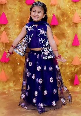 Girls Embroidered Sequinned Ready To Wear Lehenga And Blouse With Dupatta