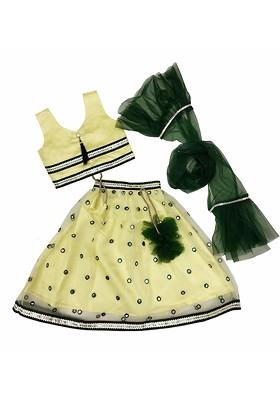Girls Embellished Mirror Work Ready To Wear Lehenga And Choli With Dupatta