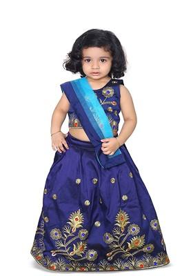 Girls Embroidered Sequinned Ready To Wear Lehenga And Blouse With Dupatta