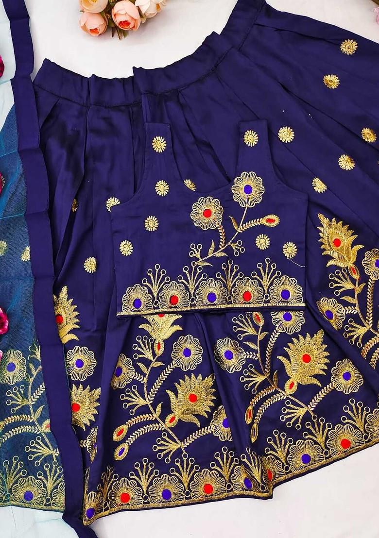 Girls Embroidered Sequinned Ready To Wear Lehenga And Blouse With Dupatta