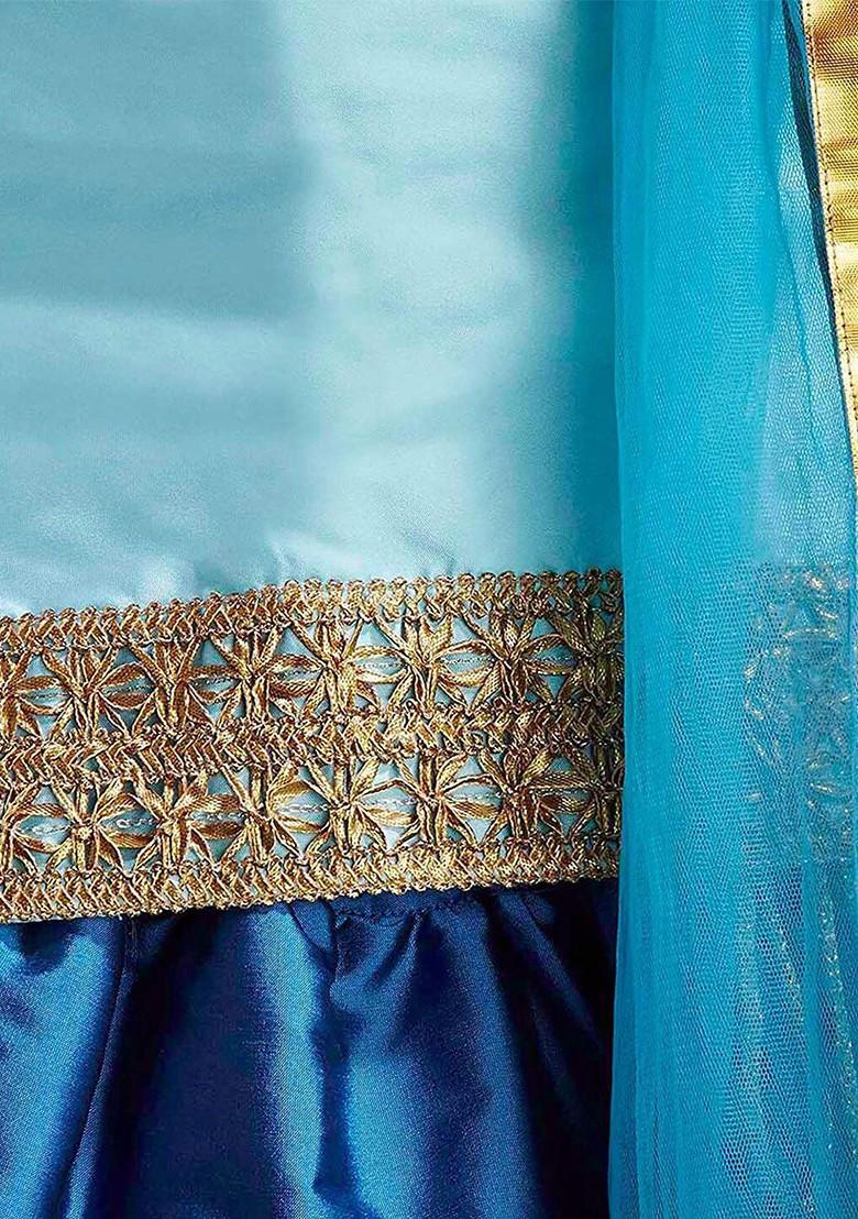 Girls Turquoise Blue Embellished Ready To Wear Lehenga And Blouse With Net Dupatta