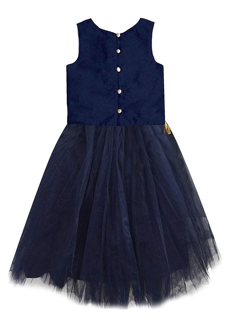 Girls Navy Blue And Green Embroidered Ready To Wear Lehenga And Blouse With Dupatta