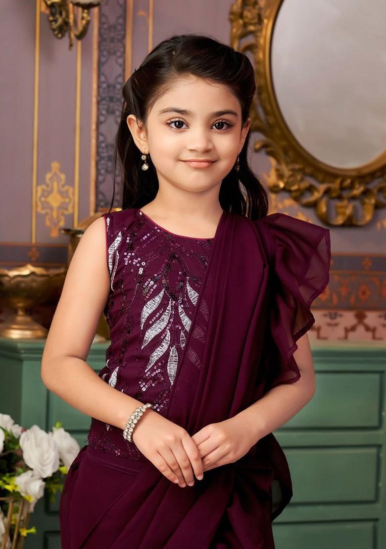 Girls Sequinned Embellished Lehenga Choli Set With Attached Dupatta