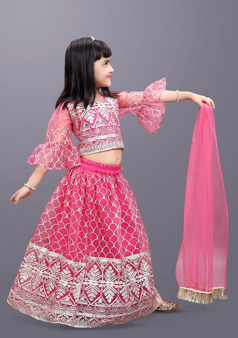 Girls Embroidered Ready To Wear Lehenga And Blouse With Dupatta