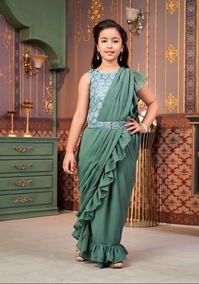 Girls Sequin Embroidered Lehenga Choli With Attached Dupatta