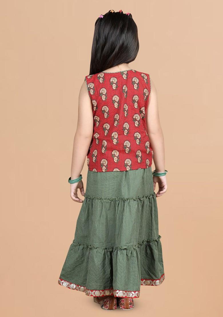 Girls Printed Tiered Cotton Ready To Wear Lehenga Choli