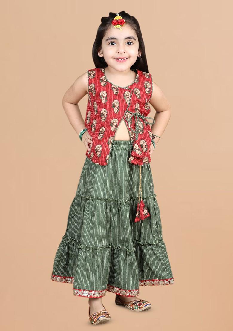 Girls Printed Tiered Cotton Ready To Wear Lehenga Choli