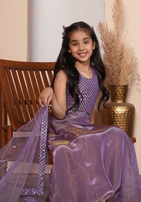 Girls Embroidered Sequinned Ready To Wear Lehenga And Blouse With Dupatta