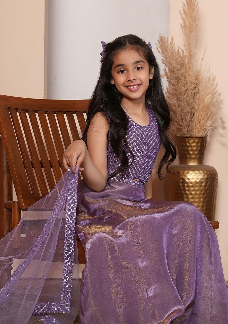 Girls Embroidered Sequinned Ready To Wear Lehenga And Blouse With Dupatta