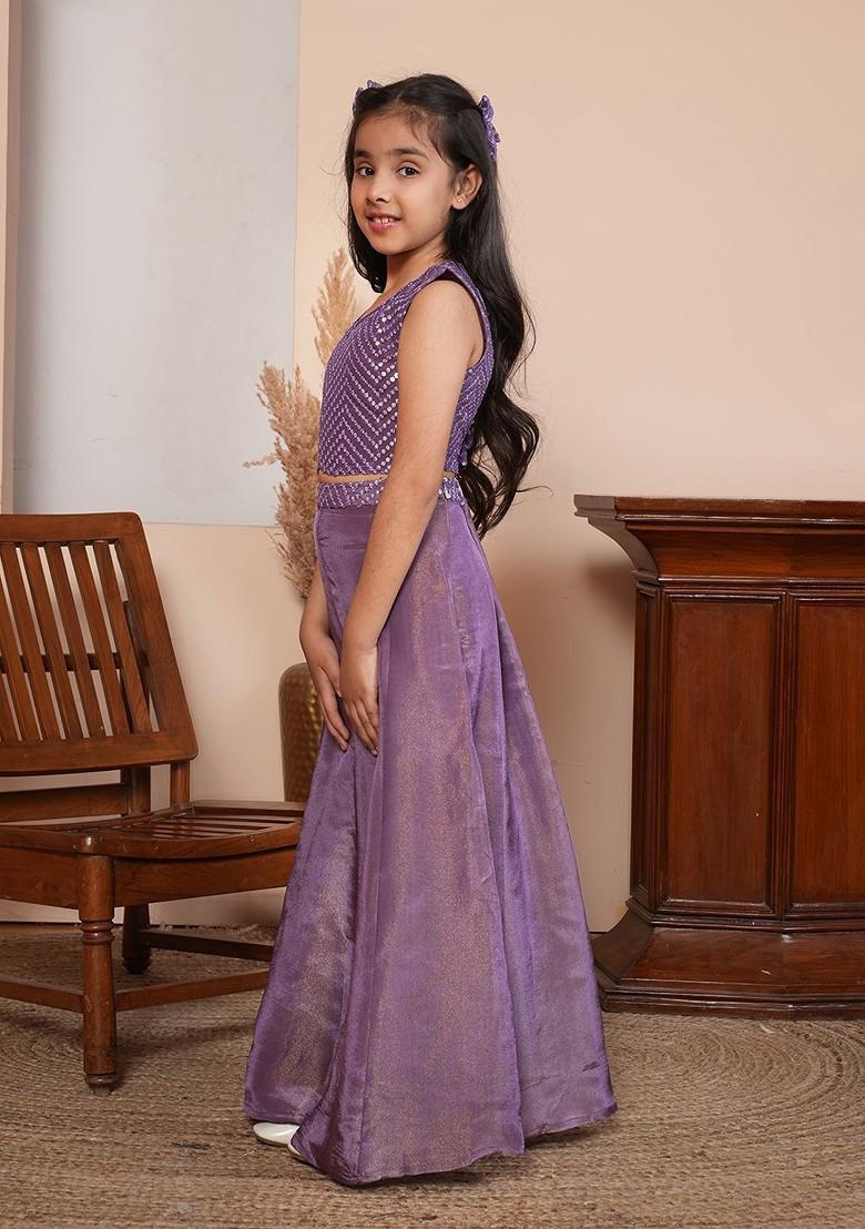 Girls Embroidered Sequinned Ready To Wear Lehenga And Blouse With Dupatta