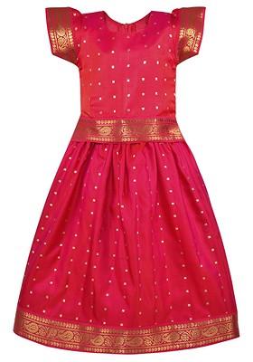 Girls Pink Woven Design Ready To Wear Lehenga Choli