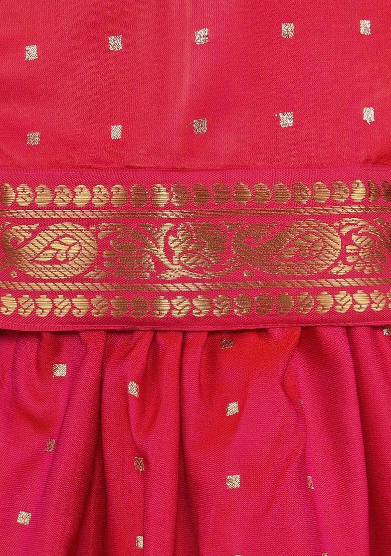 Girls Pink Woven Design Ready To Wear Lehenga Choli