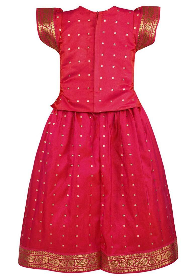 Girls Pink Woven Design Ready To Wear Lehenga Choli