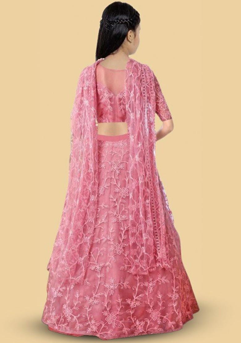 Girls Ethnic Motif Embroidered Net Lehenga And Blouse With Dupatta
