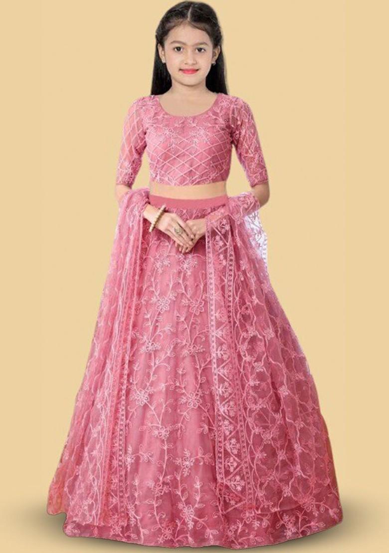 Girls Ethnic Motif Embroidered Net Lehenga And Blouse With Dupatta