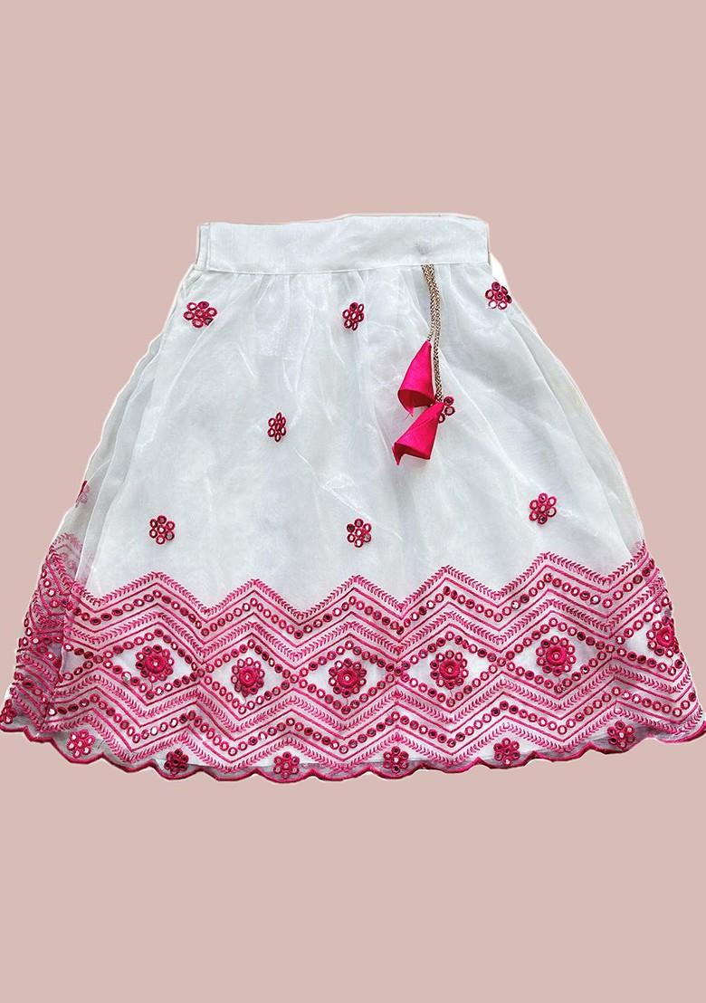 Girls Embroidered Sequinned Ready To Wear Lehenga And Blouse With Dupatta