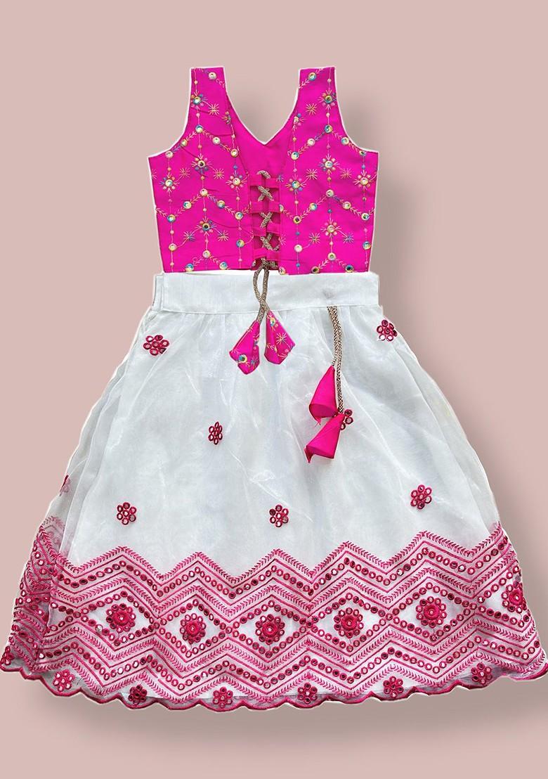 Girls Embroidered Sequinned Ready To Wear Lehenga And Blouse With Dupatta