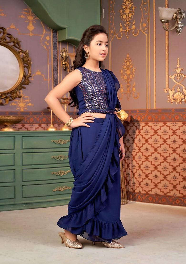 Girls Embroidered Sequinned Ready To Wear Lehenga And Blouse With Dupatta