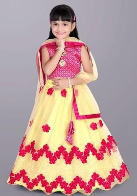 Girls Embroidered Sequinned Ready To Wear Lehenga And Blouse With Dupatta