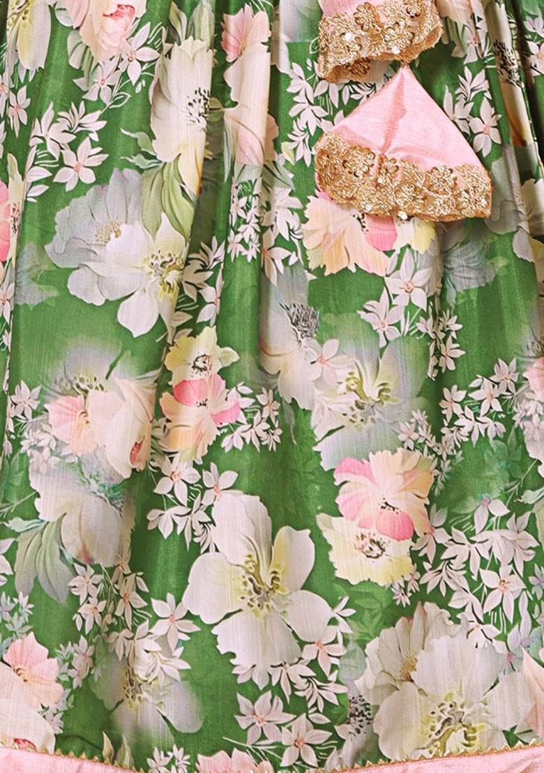 Girls Embroidered Sequinned Ready To Wear Lehenga And Blouse With Dupatta