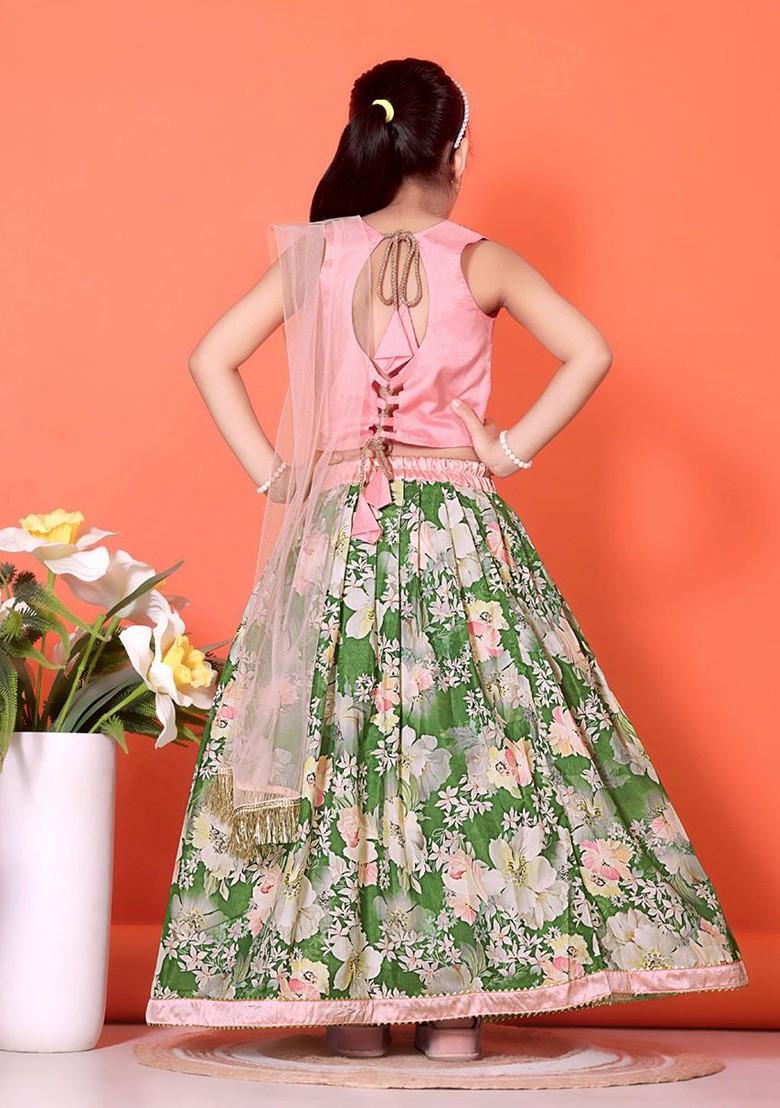 Girls Embroidered Sequinned Ready To Wear Lehenga And Blouse With Dupatta